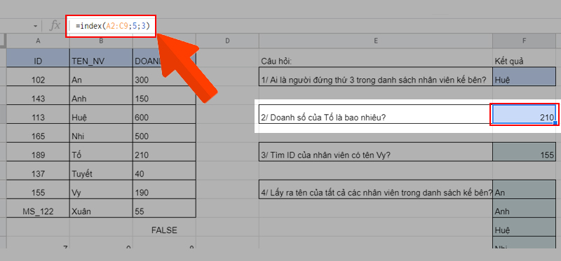 Hướng dẫn và kết quả câu hỏi 2